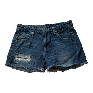 Mossimo Womens Denim Shorts Size 4 Boyfriend Cut Off Distressed Blue Jean Shorts